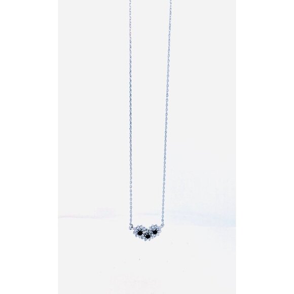 Sterling Silver 925 Black & White Gemstone Flower Pendant Necklace, 16" - Picture 2 of 9